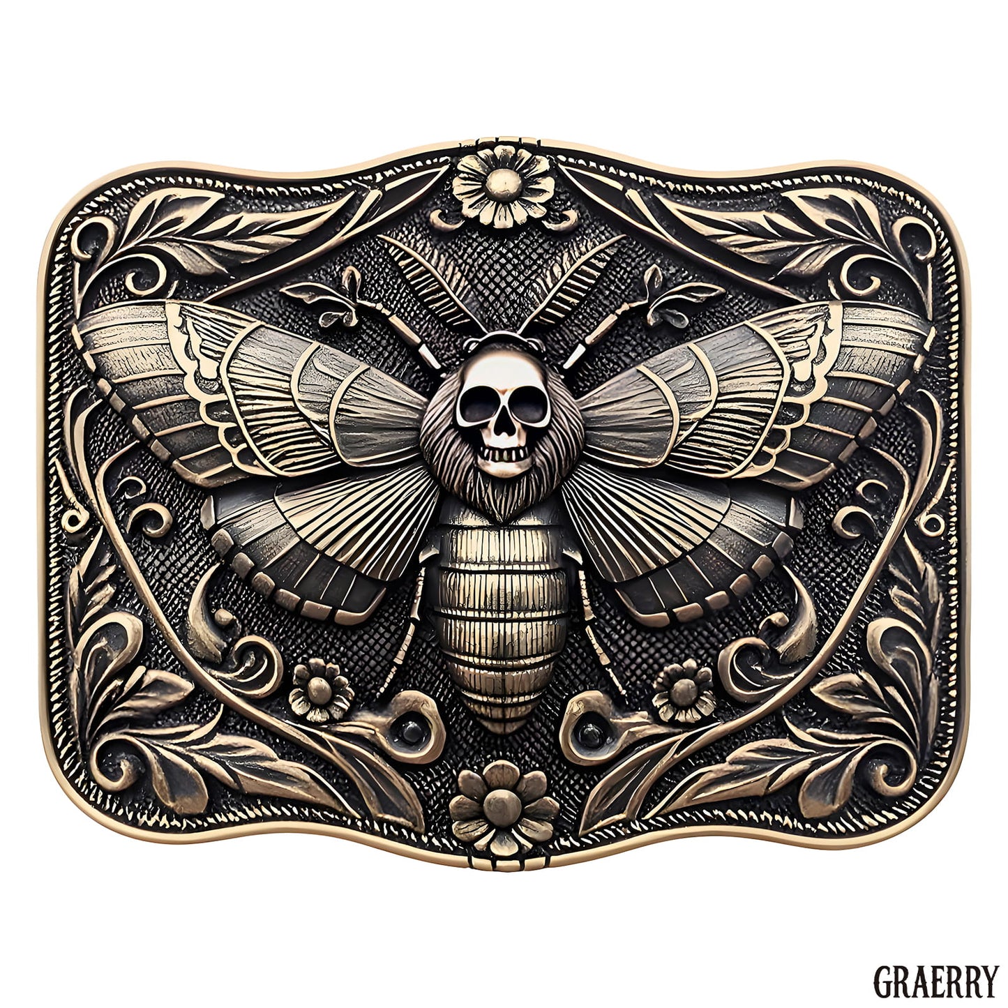 GRAERRY Cowboy Belt Buckle for Men Women Vintage Rodeo Ghost Skull Death Head Moth Western Belt Buckles (Bronze)