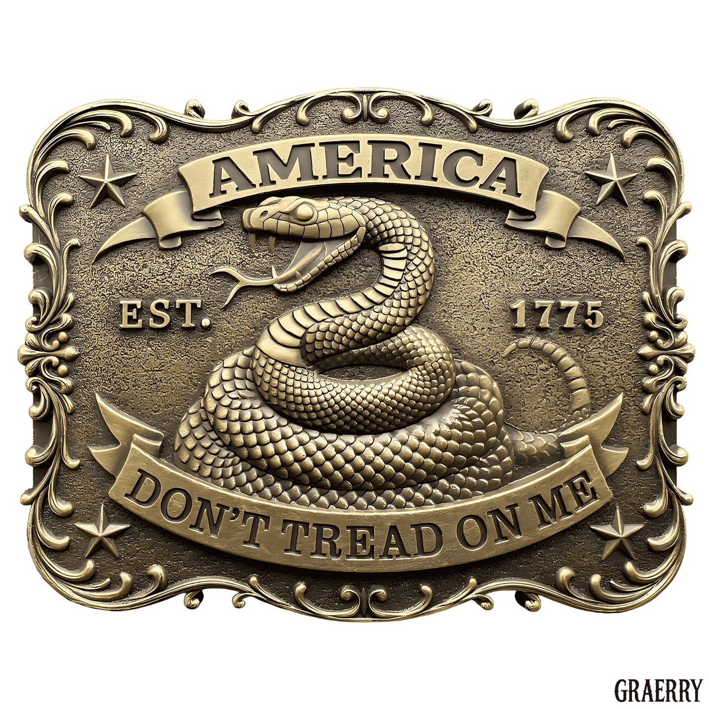 GRAERRY Western Belt Buckle for Men Women Vintage Rodeo US NAVY Don't Tread On Me Rattlesnake Cowboy Belt Buckles (Bronze)