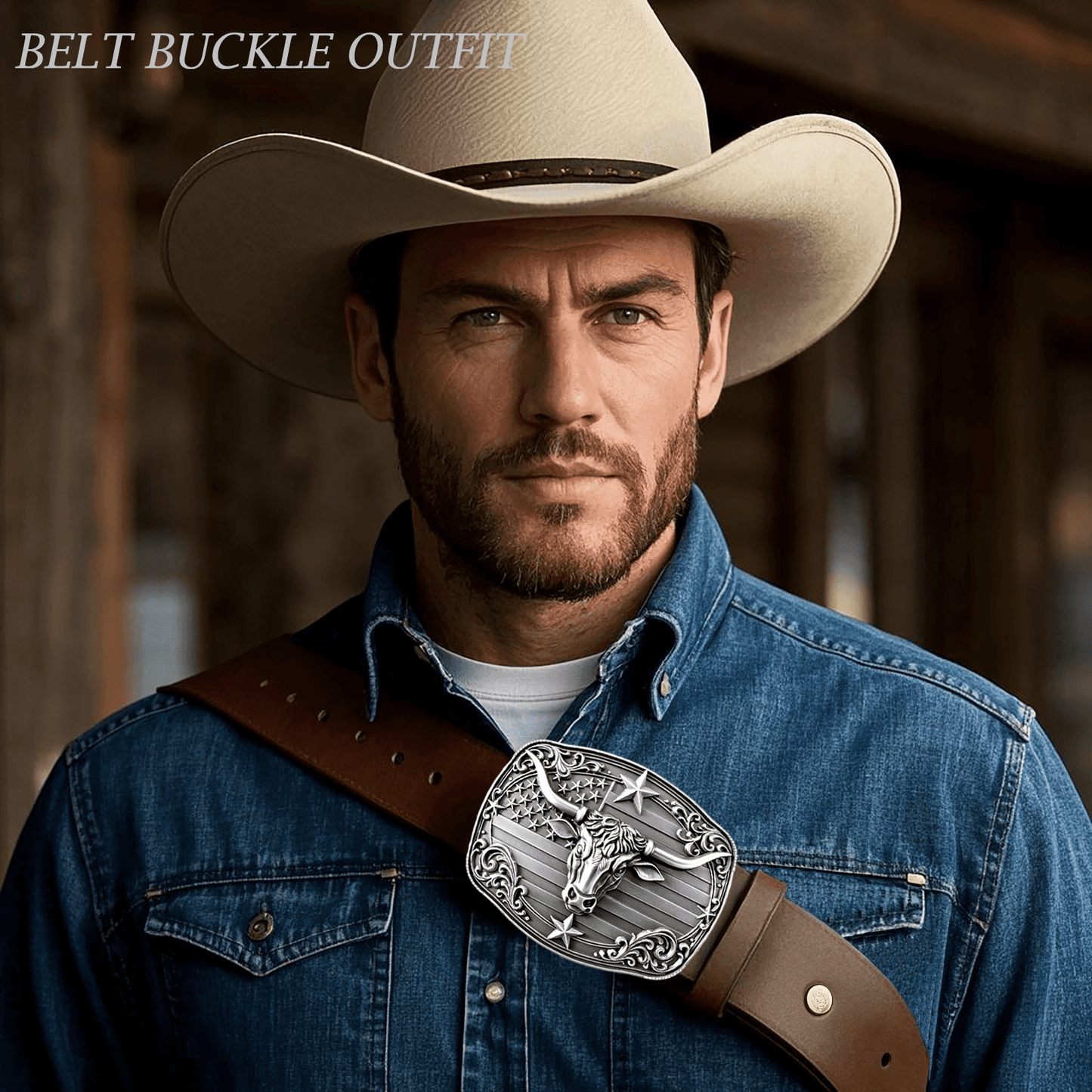 GRAERRY Cowboy Belt Buckle for Men Women Vintage Rodeo Texas Longhorn bull Western Belt Buckles (Grey)