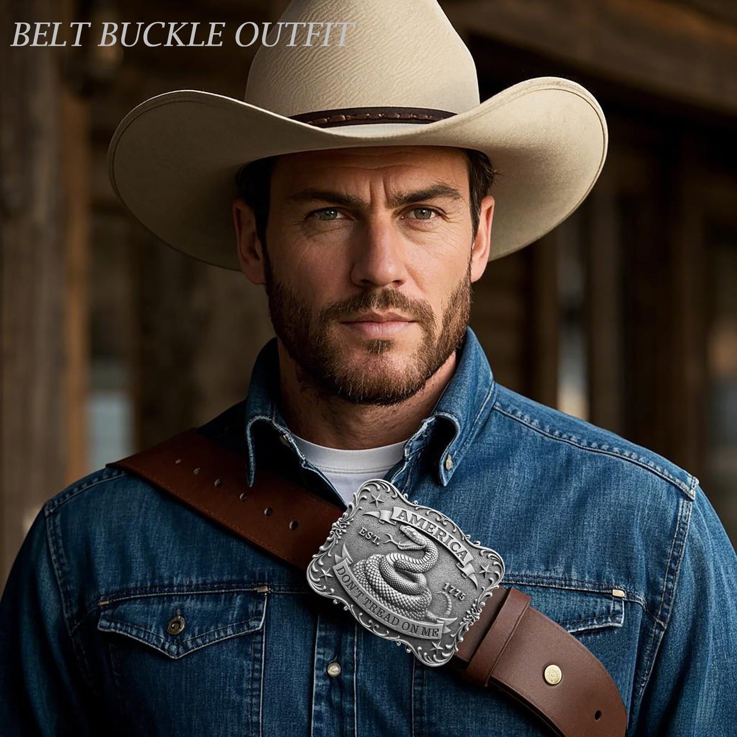 GRAERRY Western Belt Buckle for Men Women Vintage Rodeo US NAVY Don't Tread On Me Rattlesnake Cowboy Belt Buckles (Grey)