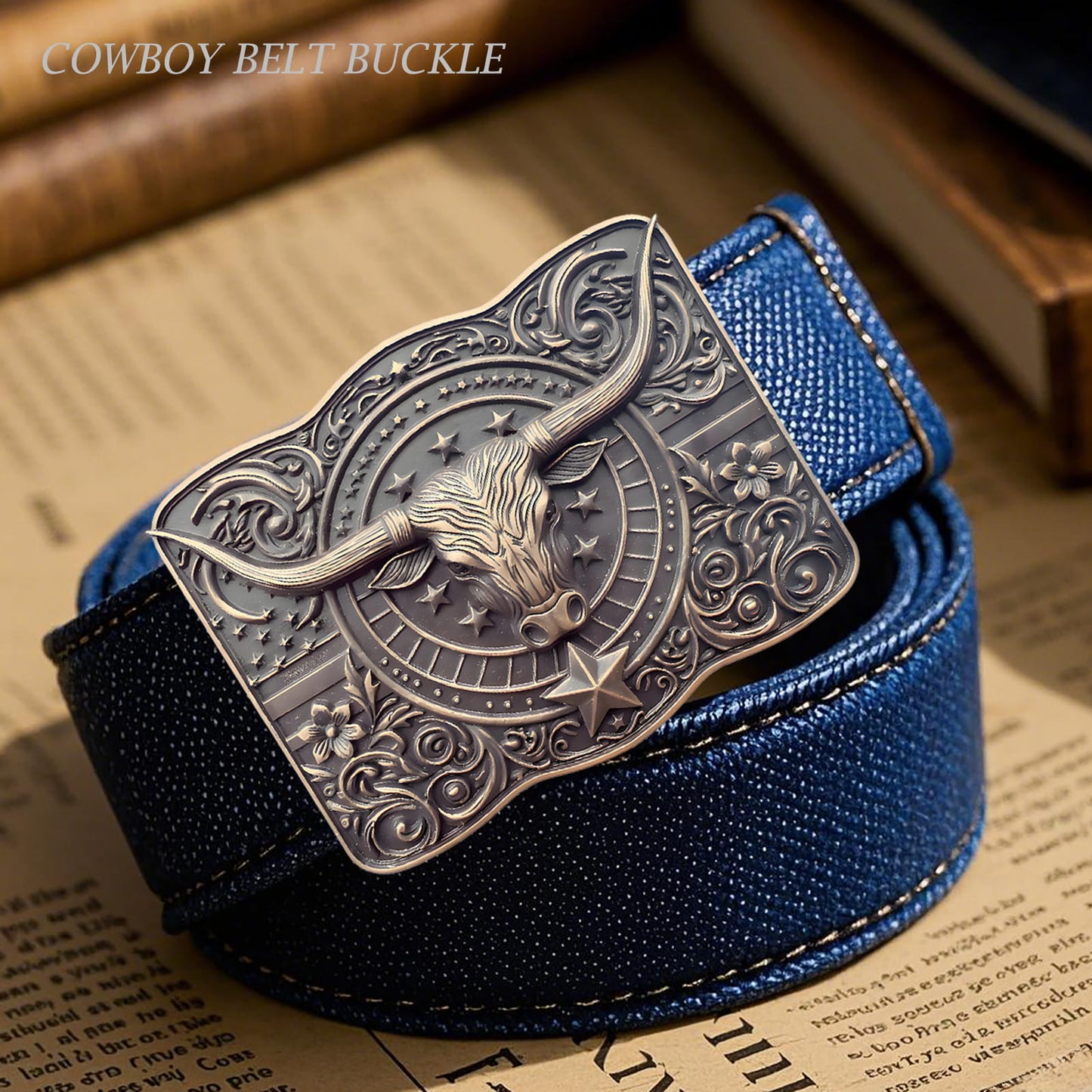GRAERRY Cowboy Belt Buckle for Men Women Vintage Rodeo Texas Longhorn bull American Flag Western Belt Buckles(Bronze)