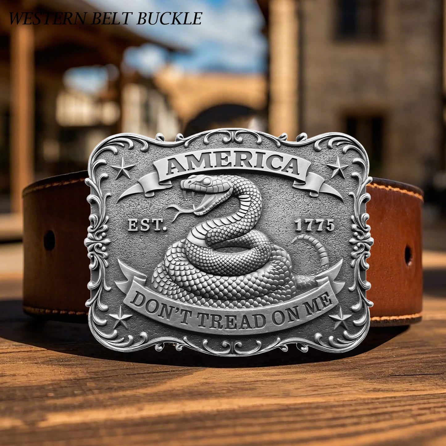 GRAERRY Western Belt Buckle for Men Women Vintage Rodeo US NAVY Don't Tread On Me Rattlesnake Cowboy Belt Buckles (Grey)
