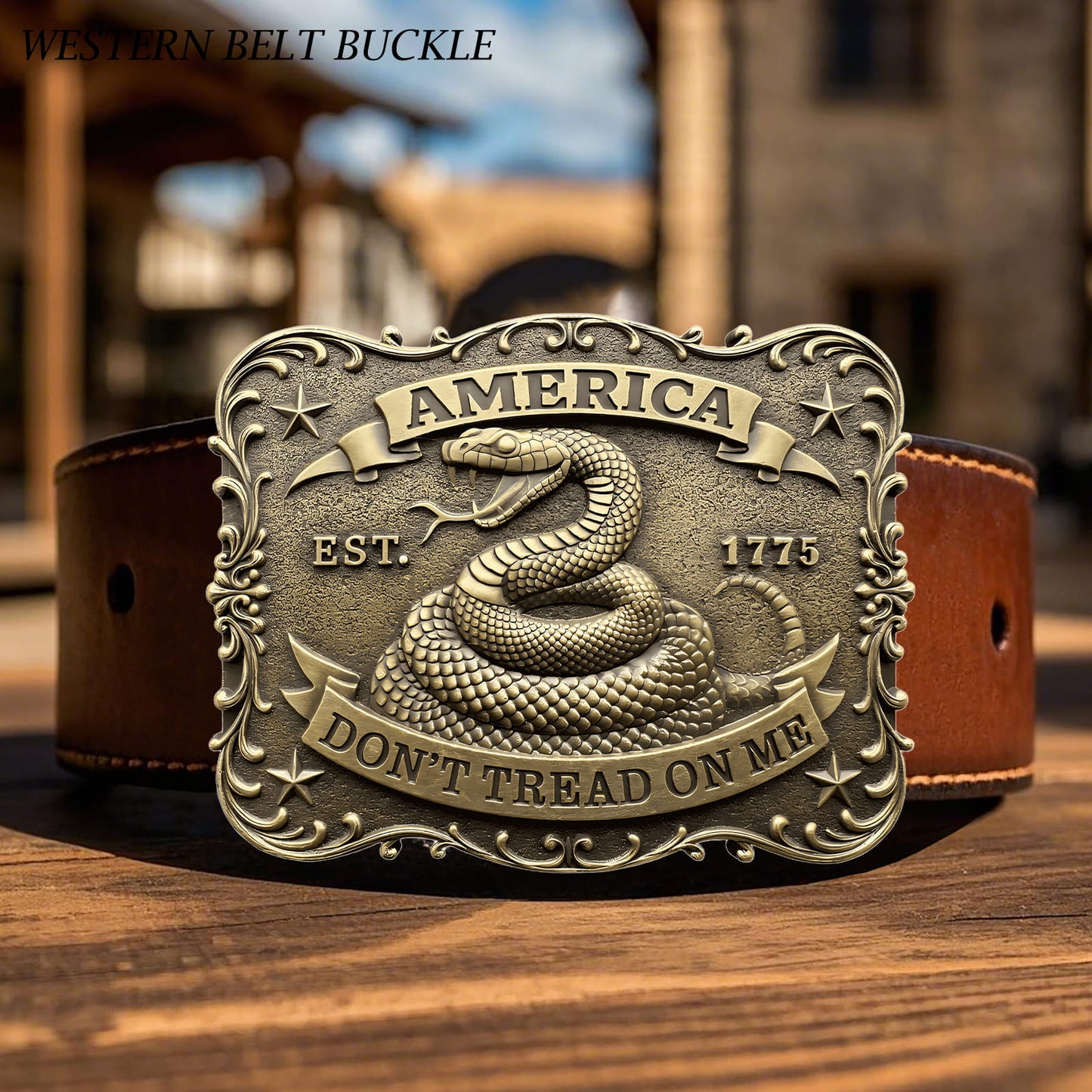 GRAERRY Western Belt Buckle for Men Women Vintage Rodeo US NAVY Don't Tread On Me Rattlesnake Cowboy Belt Buckles (Bronze)