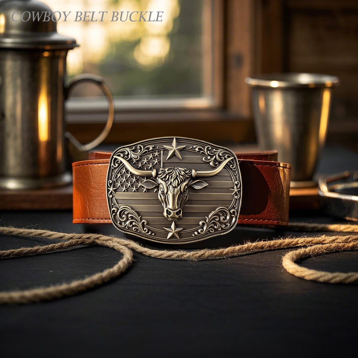 GRAERRY Cowboy Belt Buckle for Men Women Vintage Rodeo Texas Longhorn bull Western Belt Buckles (Bronze)