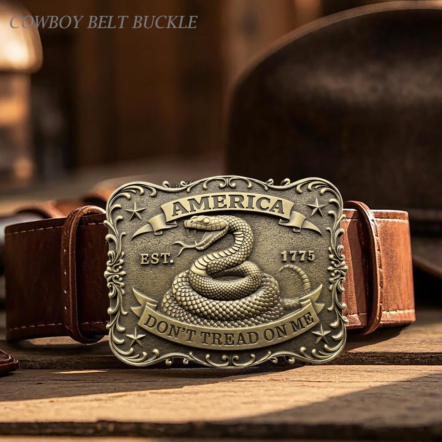 GRAERRY Western Belt Buckle for Men Women Vintage Rodeo US NAVY Don't Tread On Me Rattlesnake Cowboy Belt Buckles (Bronze)