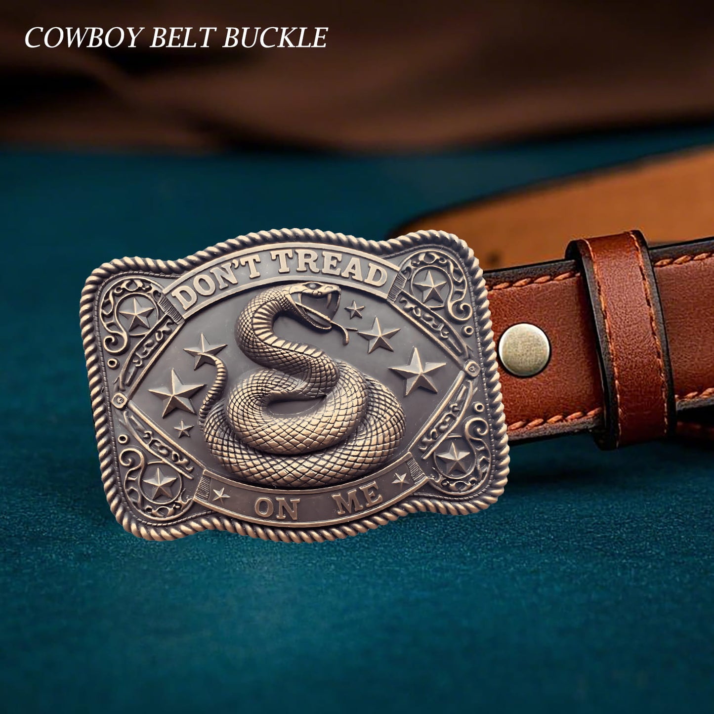 GRAERRY Cowboy Belt Buckle for Men Women Vintage Rodeo Don't Tread On Me Rattlesnake Western Belt Buckles (Bronze)