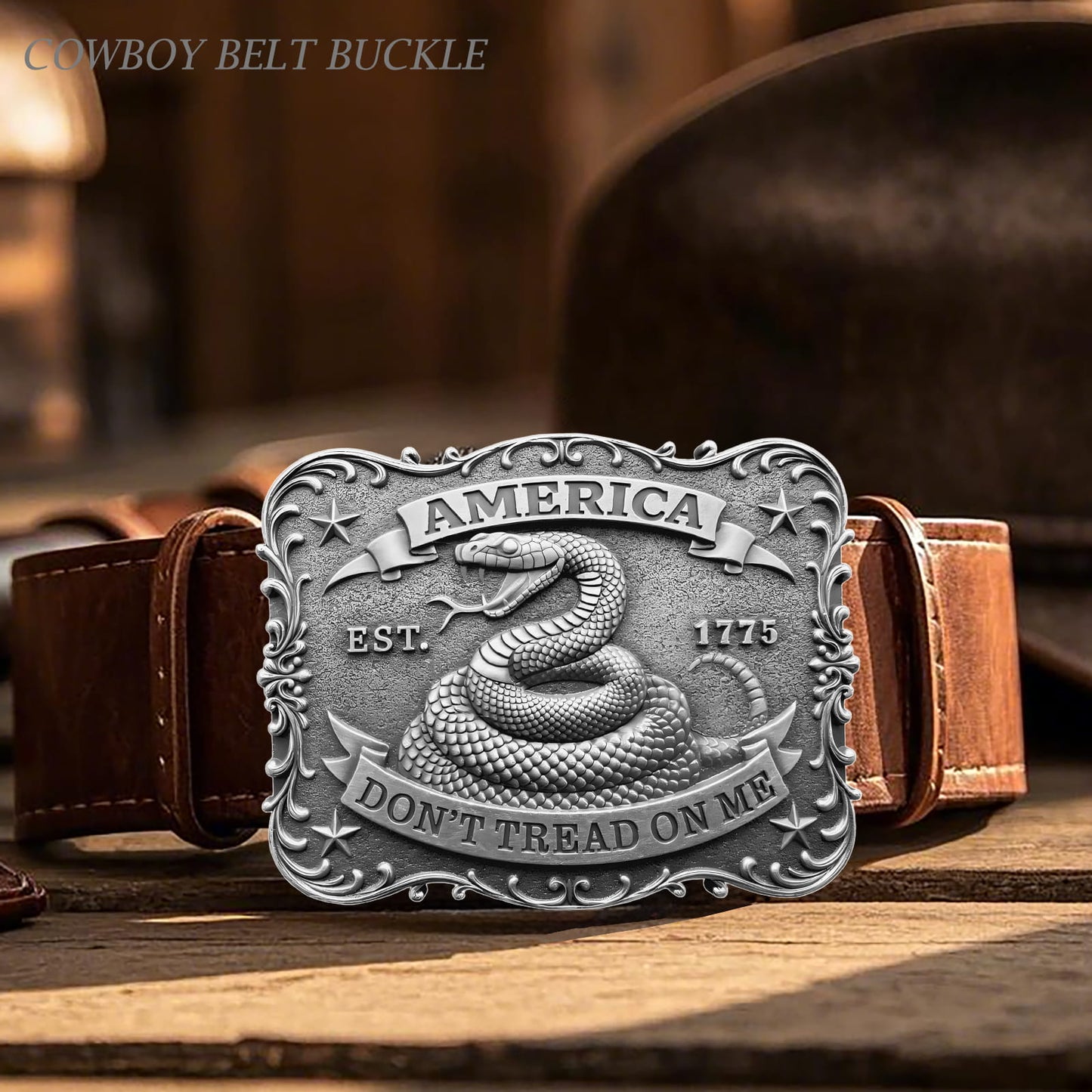 GRAERRY Western Belt Buckle for Men Women Vintage Rodeo US NAVY Don't Tread On Me Rattlesnake Cowboy Belt Buckles (Grey)