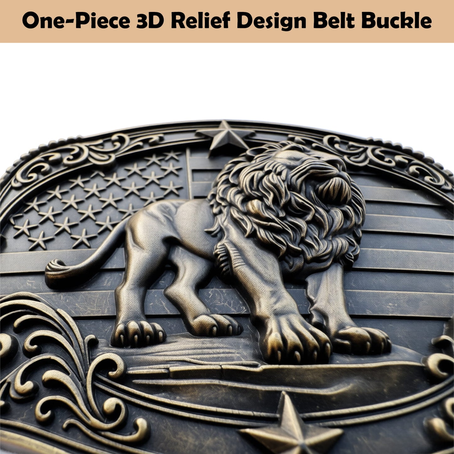 GRAERRY Western Belt Buckles for Men, 3D Lion American Flag, Vintage Zinc Alloy, Cowboy Rodeo Belt Buckle Accessory (Bronze)