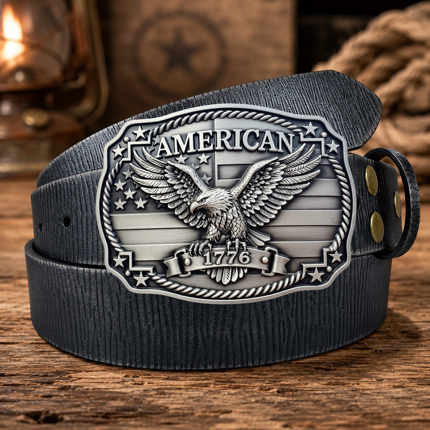 GRAERRY American 1776 Patriotic Belt Buckle, US Flag Eagle Vintage Rodeo Western Cowboy Belt Buckles for Men (Grey)