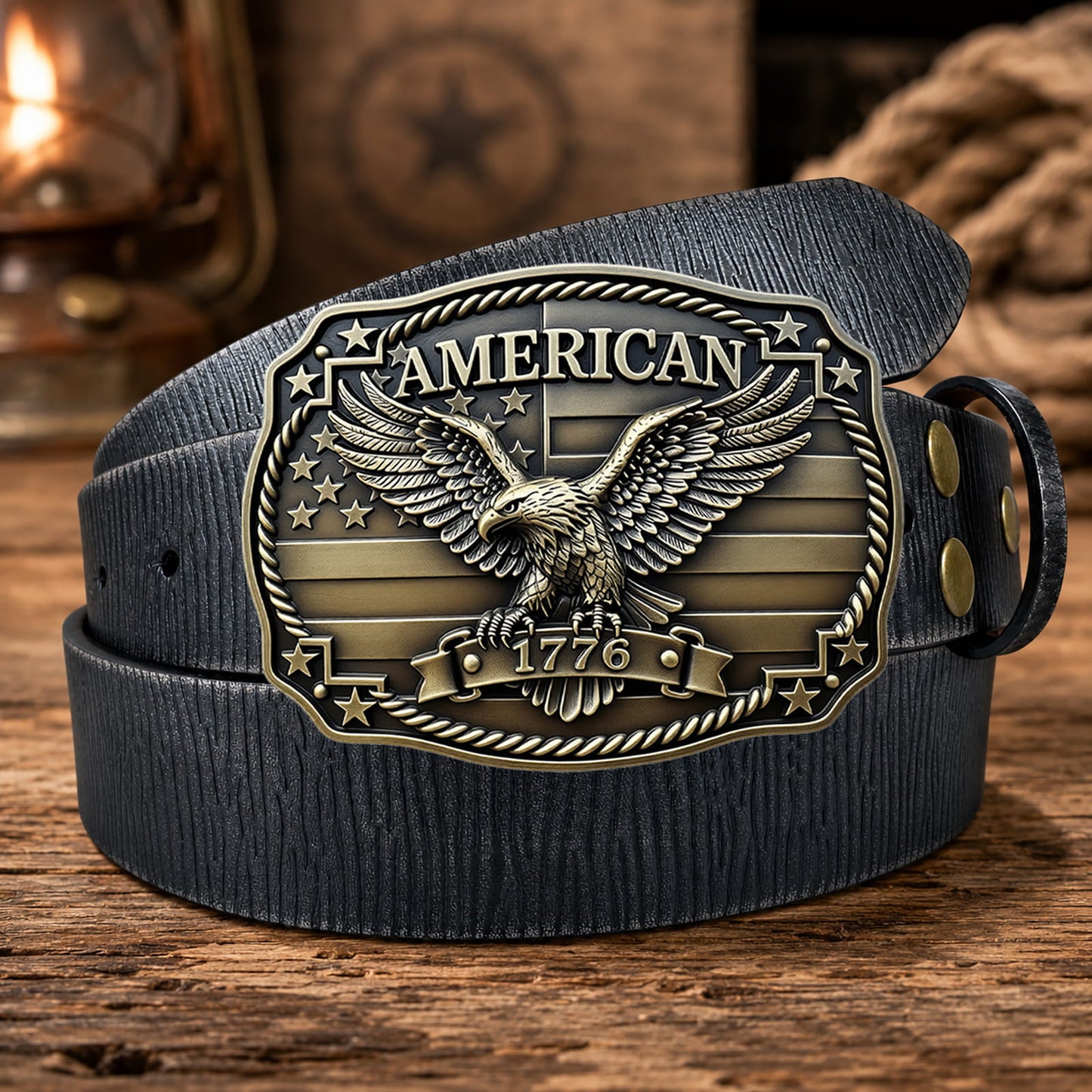 GRAERRY American 1776 Patriotic Belt Buckle, US Flag Eagle Vintage Rodeo Western Cowboy Belt Buckles for Men (Bronze)