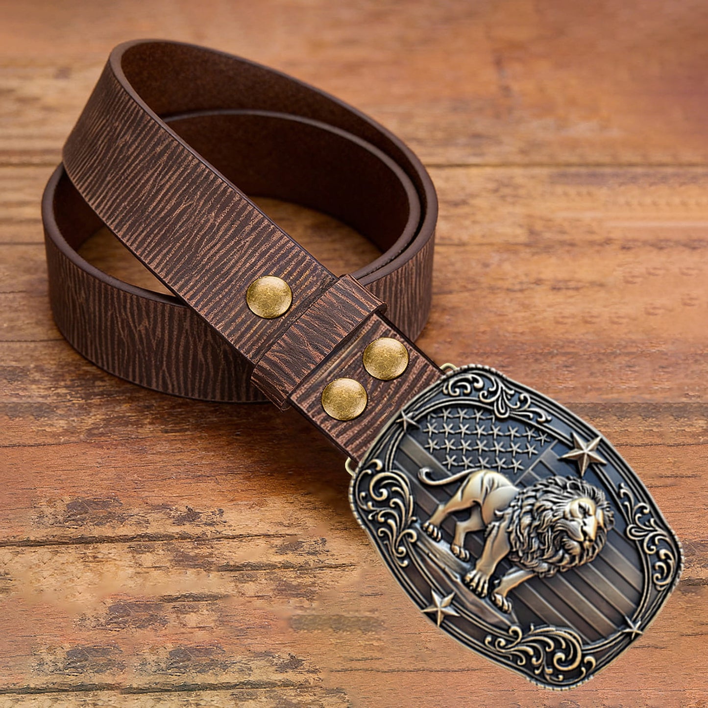 GRAERRY Western Belt Buckles for Men, 3D Lion American Flag, Vintage Zinc Alloy, Cowboy Rodeo Belt Buckle Accessory (Bronze)