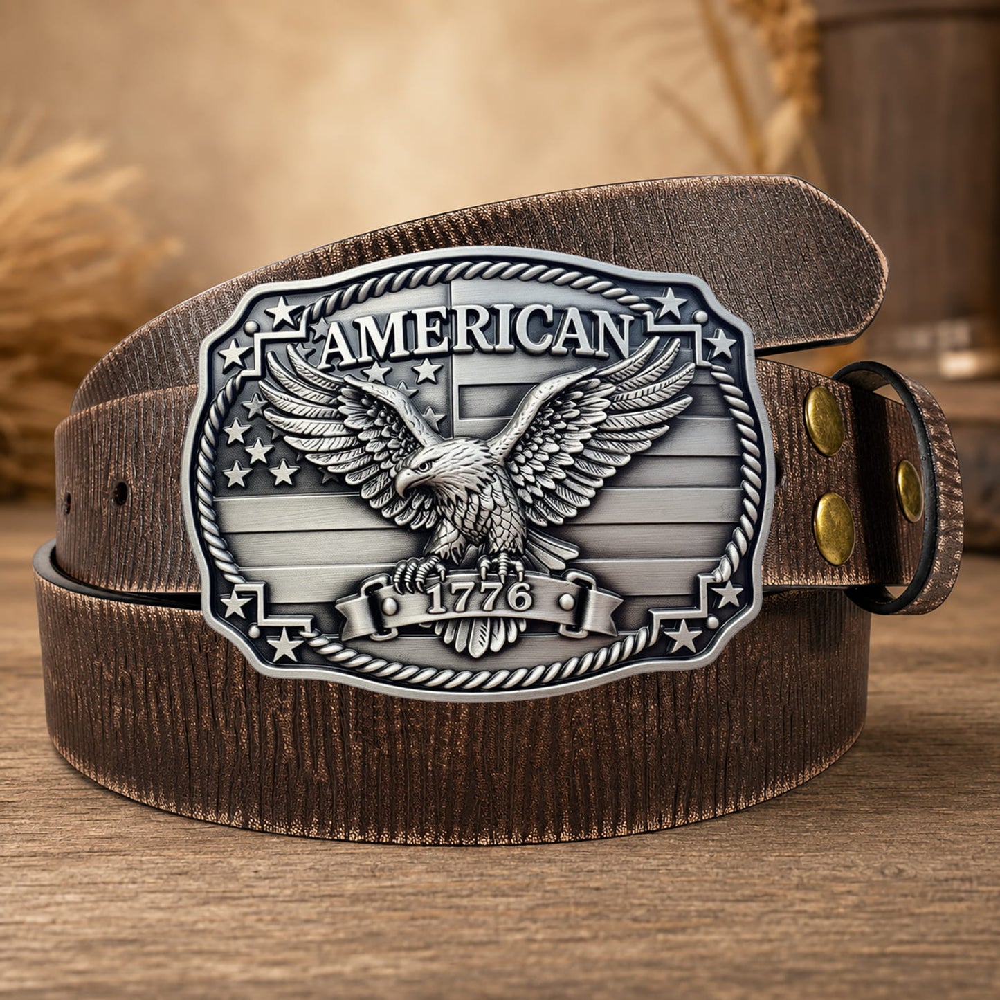 GRAERRY American 1776 Patriotic Belt Buckle, US Flag Eagle Vintage Rodeo Western Cowboy Belt Buckles for Men (Grey)