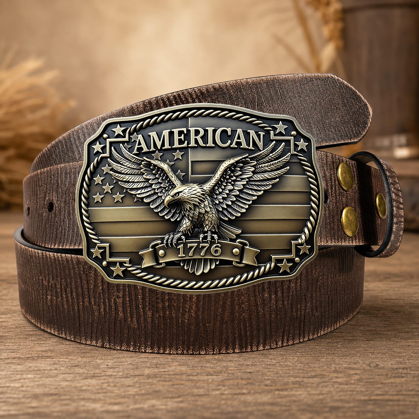 GRAERRY American 1776 Patriotic Belt Buckle, US Flag Eagle Vintage Rodeo Western Cowboy Belt Buckles for Men (Bronze)
