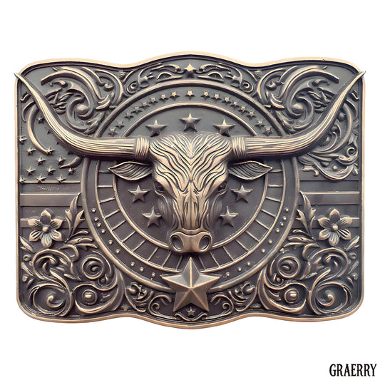 GRAERRY Cowboy Belt Buckle for Men Women Vintage Rodeo Texas Longhorn bull American Flag Western Belt Buckles(Bronze)