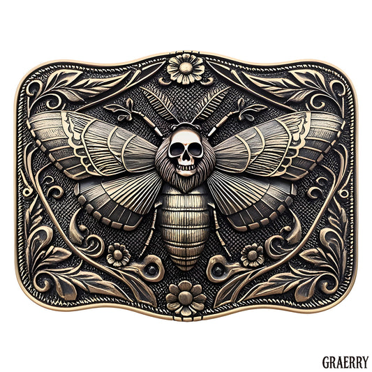GRAERRY Cowboy Belt Buckle for Men Women Vintage Rodeo Ghost Skull Death Head Moth Western Belt Buckles (Bronze)