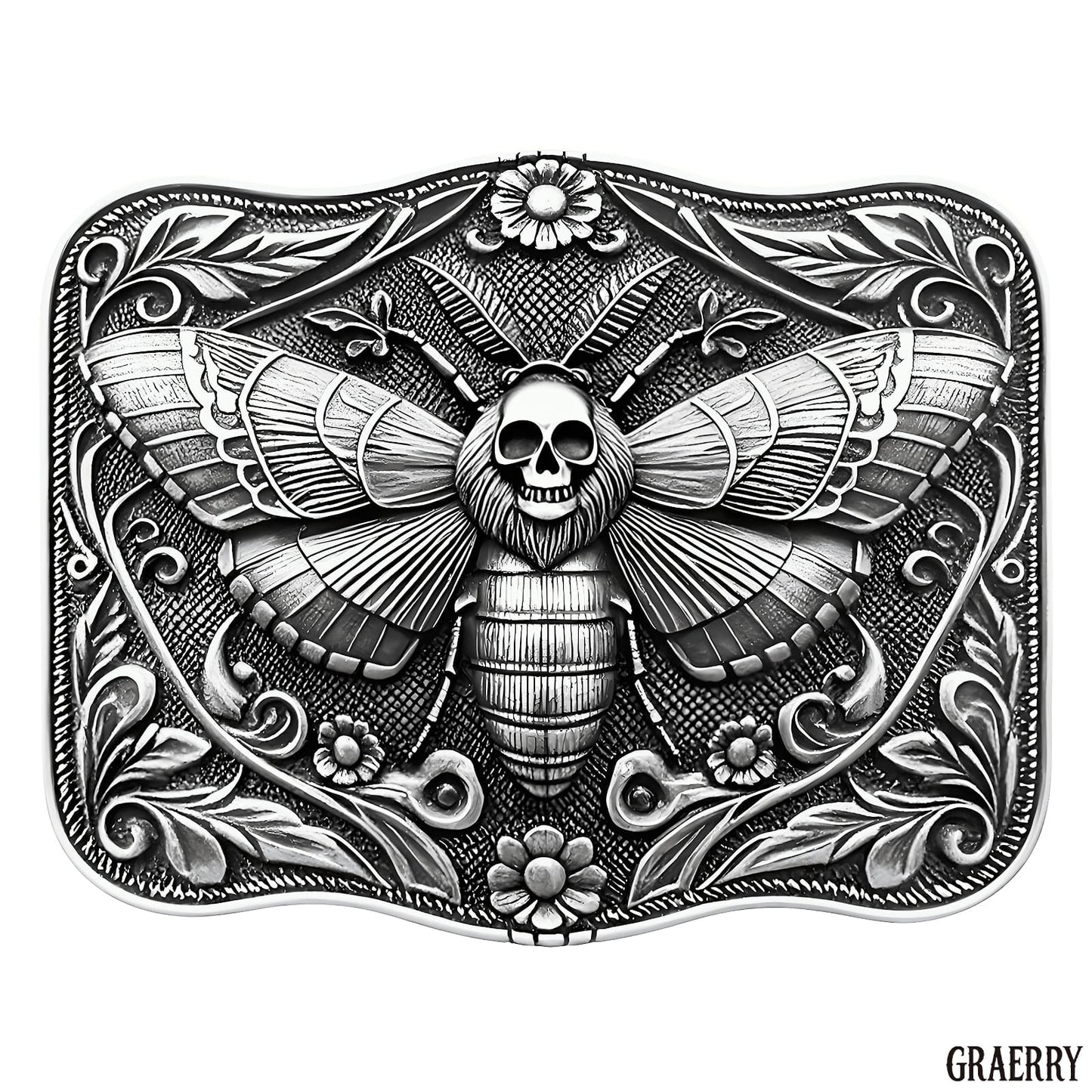 GRAERRY Cowboy Belt Buckle for Men Women Vintage Rodeo Ghost Skull Death Head Moth Western Belt Buckles (Grey)