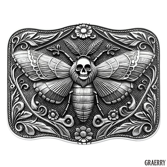 GRAERRY Cowboy Belt Buckle for Men Women Vintage Rodeo Ghost Skull Death Head Moth Western Belt Buckles (Grey)