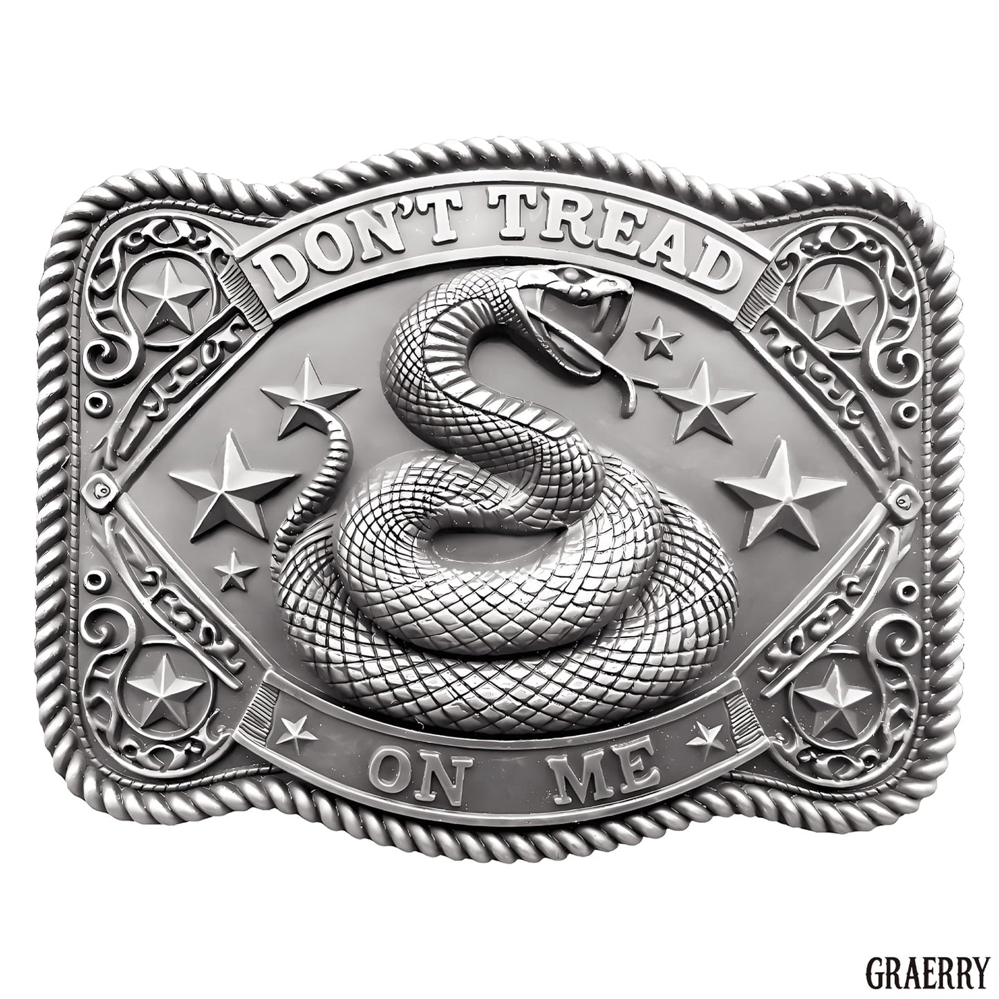 GRAERRY Cowboy Belt Buckle for Men Women Vintage Rodeo Don't Tread On Me Rattlesnake Western Belt Buckles (Grey)