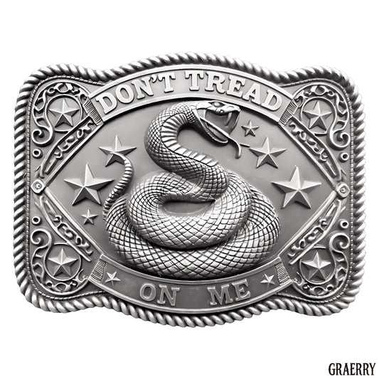 GRAERRY Cowboy Belt Buckle for Men Women Vintage Rodeo Don't Tread On Me Rattlesnake Western Belt Buckles (Grey)