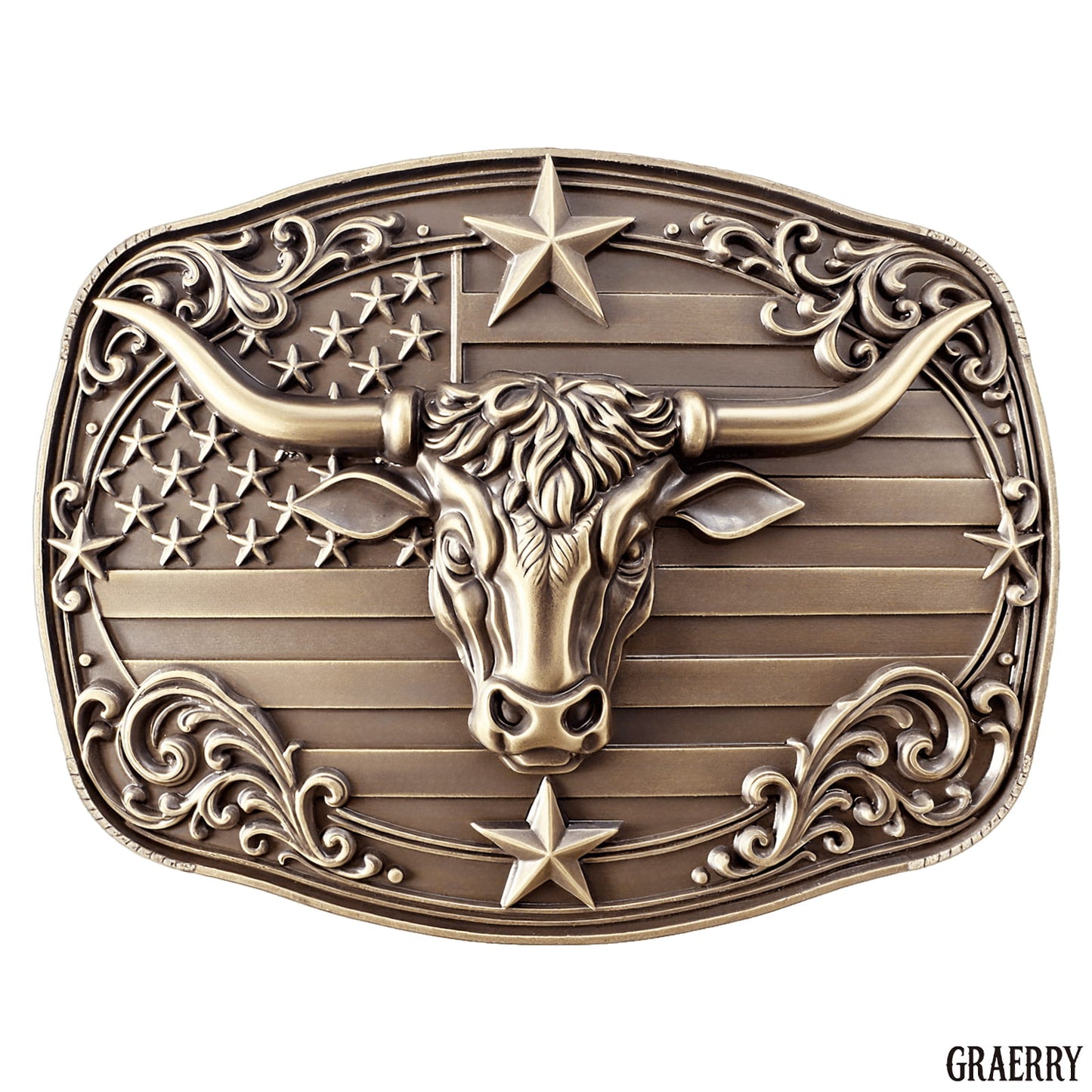 GRAERRY Cowboy Belt Buckle for Men Women Vintage Rodeo Texas Longhorn bull Western Belt Buckles (Bronze)