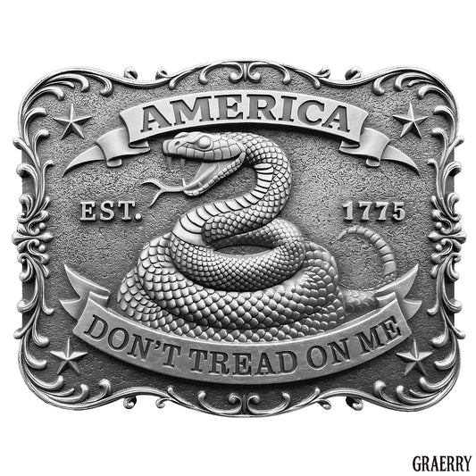 GRAERRY Western Belt Buckle for Men Women Vintage Rodeo US NAVY Don't Tread On Me Rattlesnake Cowboy Belt Buckles (Grey)