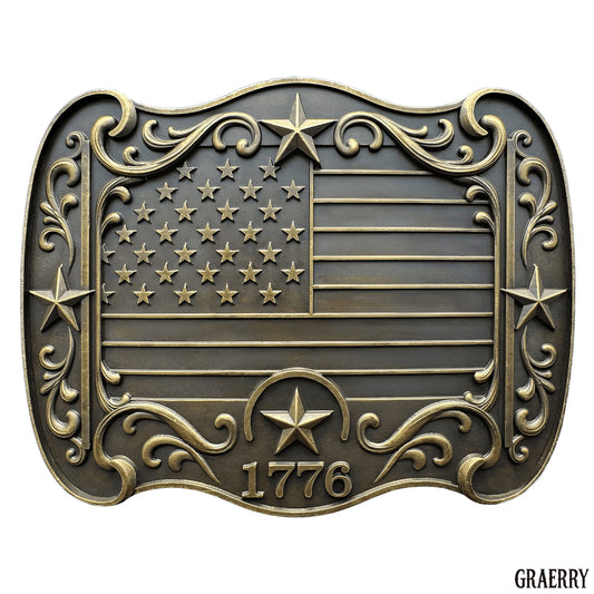 GRAERRY Western Belt Buckle for Men Women Vintage Rodeo American Flag 1776 Cowboy Belt Buckles 4th of July Parties (Bronze)