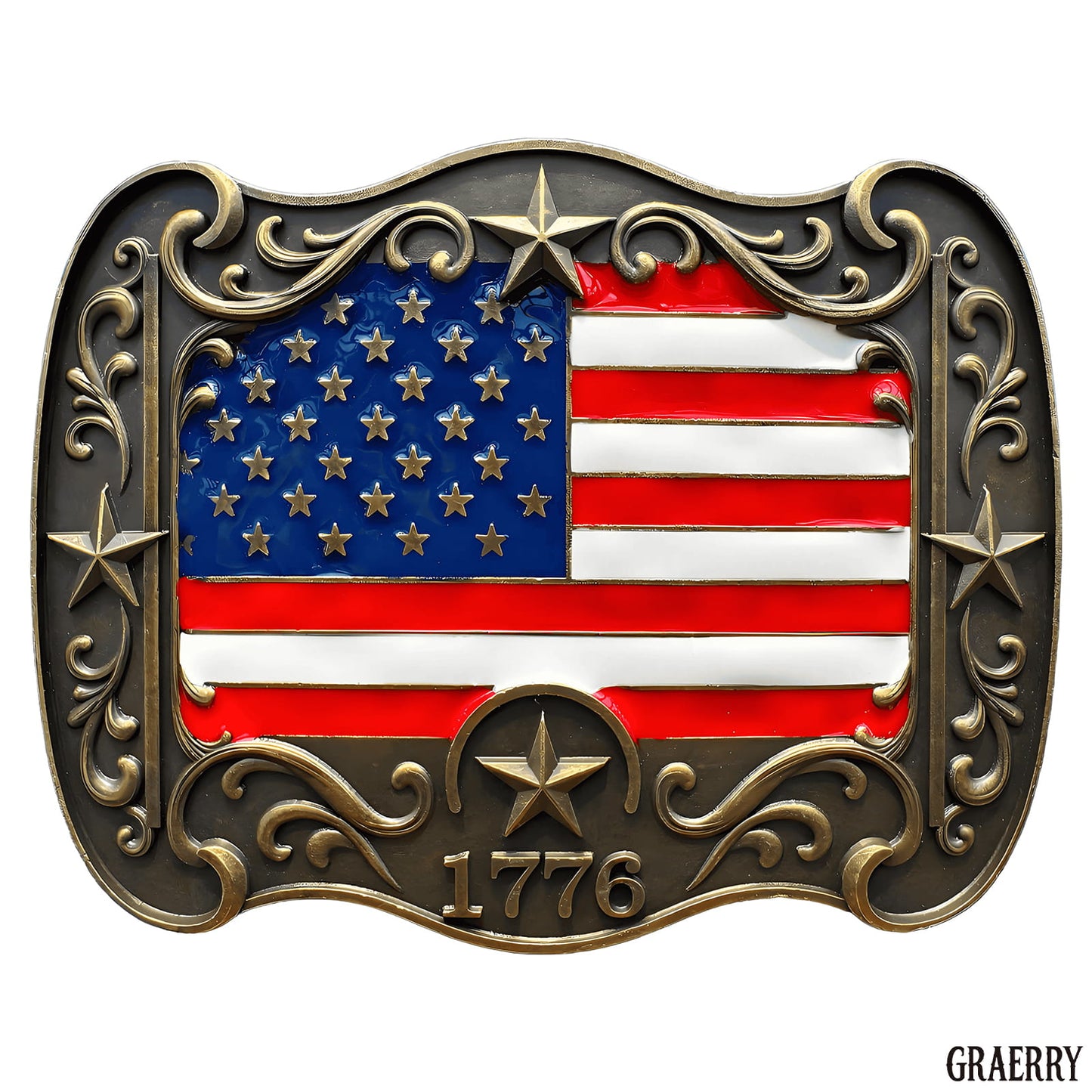 GRAERRY Western Belt Buckle for Men Women Vintage Rodeo American Flag 1776 Cowboy Belt Buckles 4th of July Parties (Color Bronze)