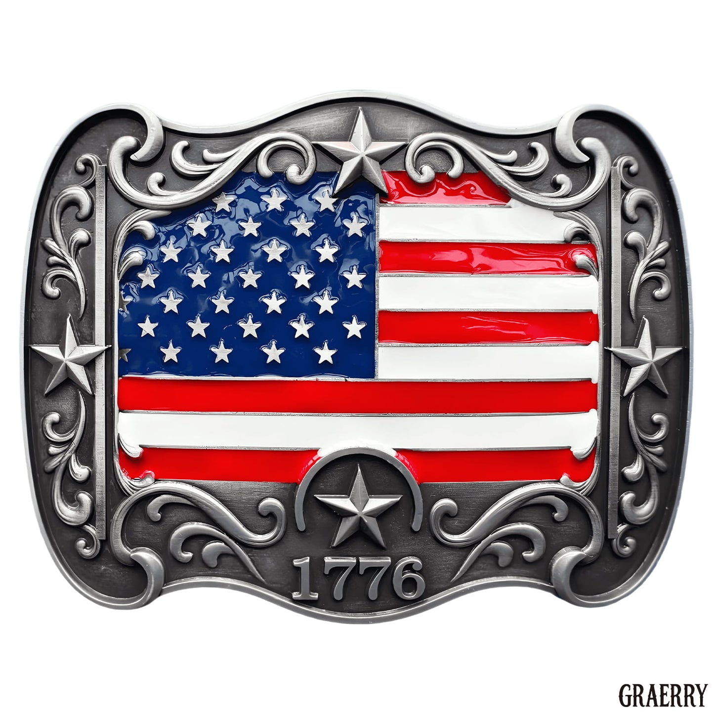 GRAERRY Western Belt Buckle for Men Women Vintage Rodeo American Flag 1776 Cowboy Belt Buckles 4th of July Parties (Color Grey)