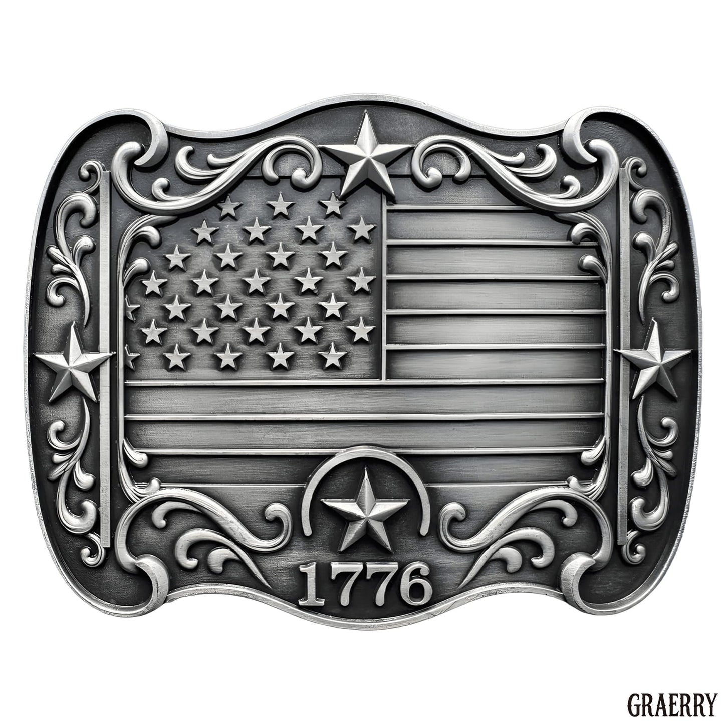 GRAERRY Western Belt Buckle for Men Women Vintage Rodeo American Flag 1776 Cowboy Belt Buckles 4th of July Parties (Grey)