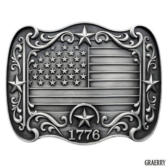 GRAERRY Western Belt Buckle for Men Women Vintage Rodeo American Flag 1776 Cowboy Belt Buckles 4th of July Parties (Grey)
