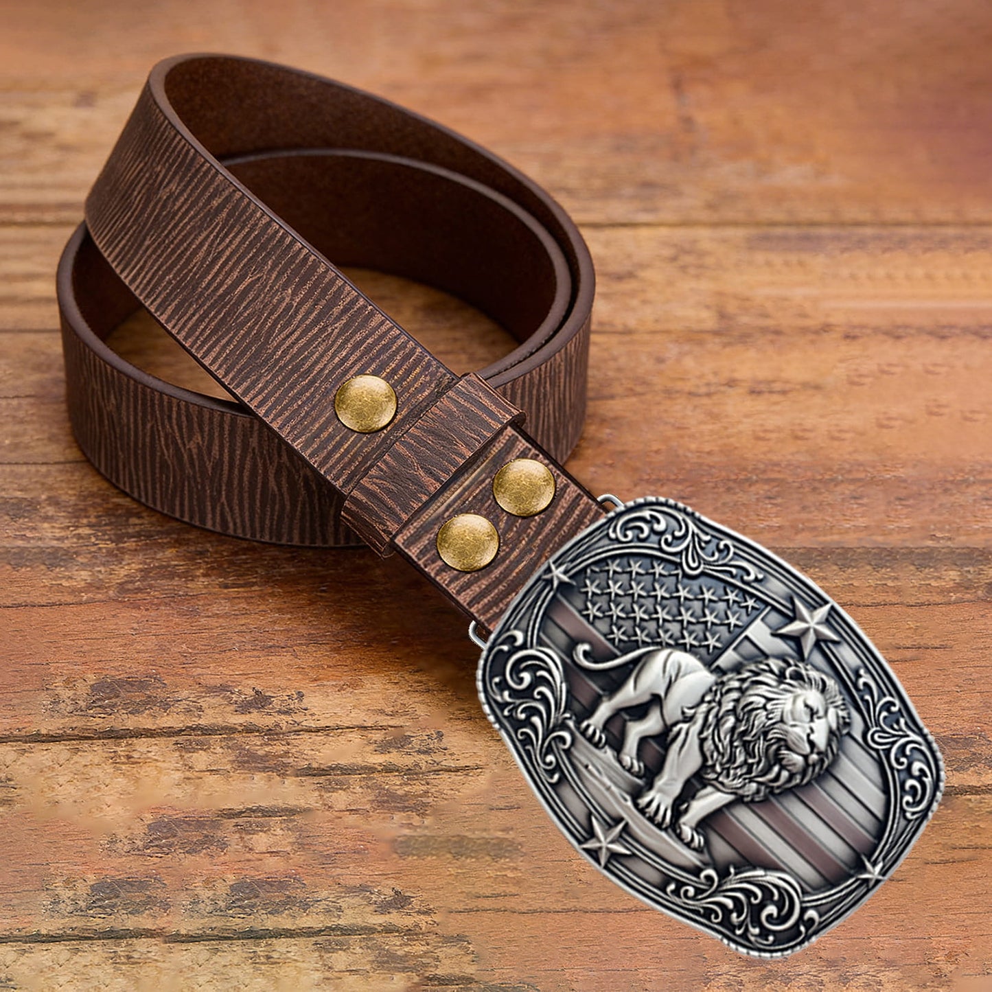 GRAERRY Western Belt Buckles for Men, 3D Lion American Flag, Vintage Zinc Alloy, Cowboy Rodeo Belt Buckle Accessory (Gre