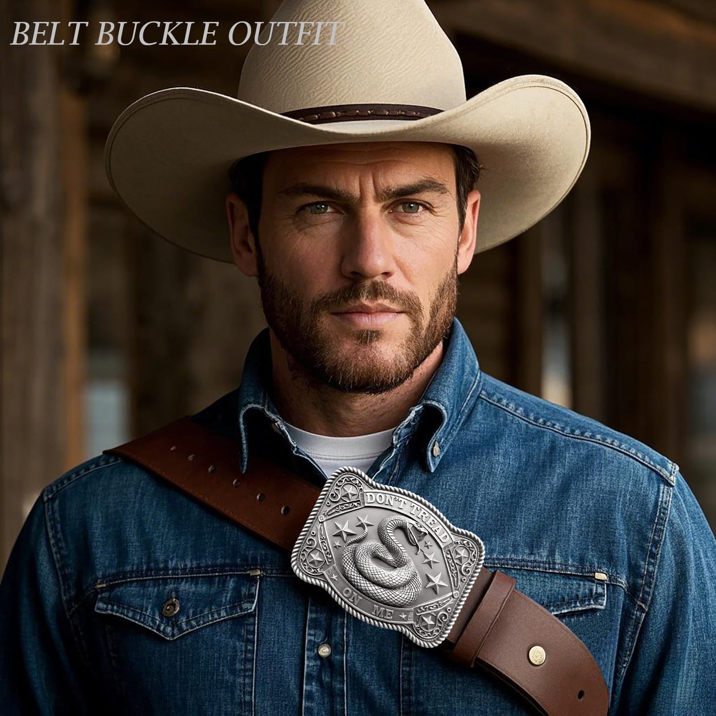 GRAERRY Cowboy Belt Buckle for Men Women Vintage Rodeo Don't Tread On Me Rattlesnake Western Belt Buckles (Grey)