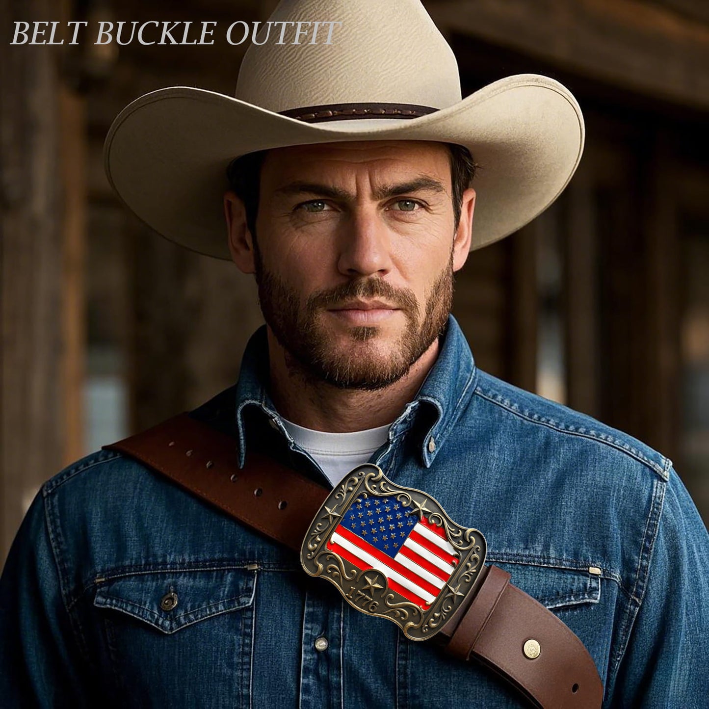 GRAERRY Western Belt Buckle for Men Women Vintage Rodeo American Flag 1776 Cowboy Belt Buckles 4th of July Parties (Color Bronze)