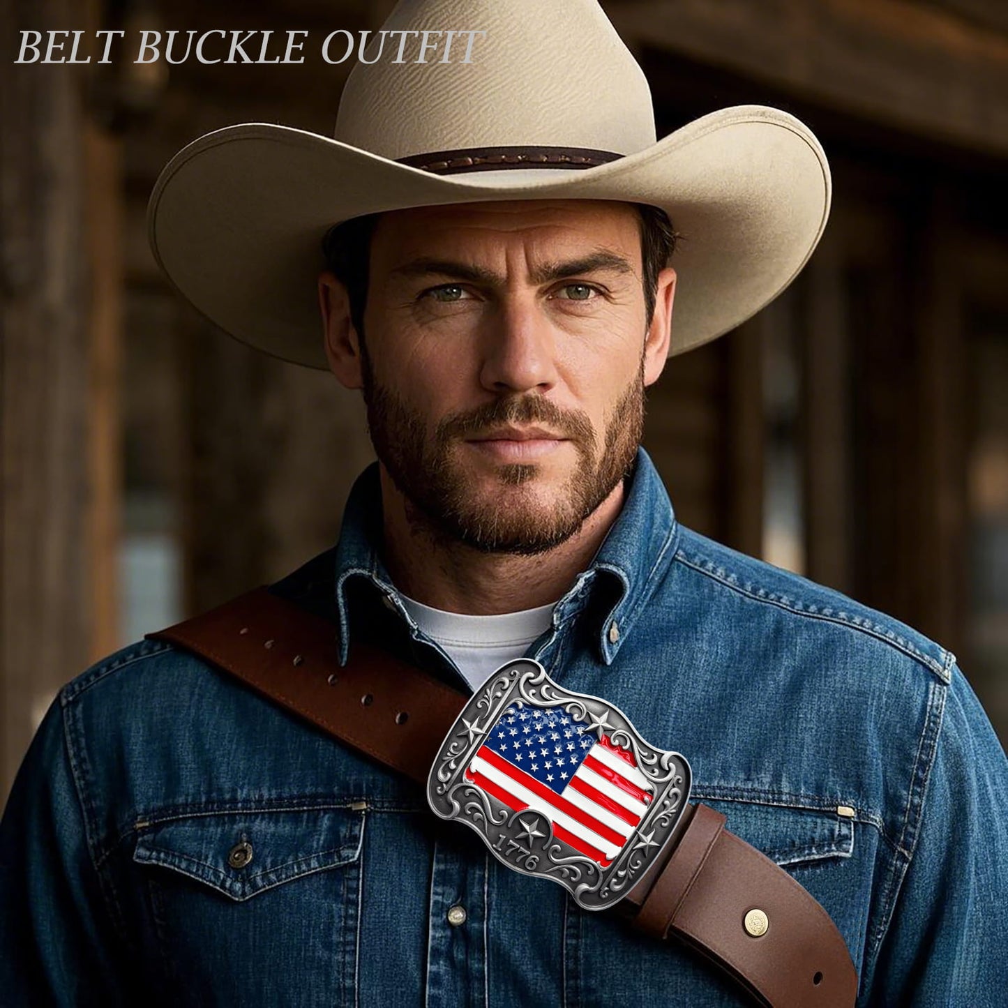 GRAERRY Western Belt Buckle for Men Women Vintage Rodeo American Flag 1776 Cowboy Belt Buckles 4th of July Parties (Color Grey)