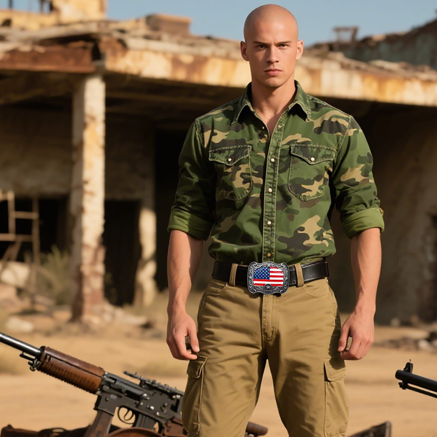 GRAERRY Western Belt Buckle for Men Women Vintage Rodeo American Flag 1776 Cowboy Belt Buckles 4th of July Parties (Color Grey)