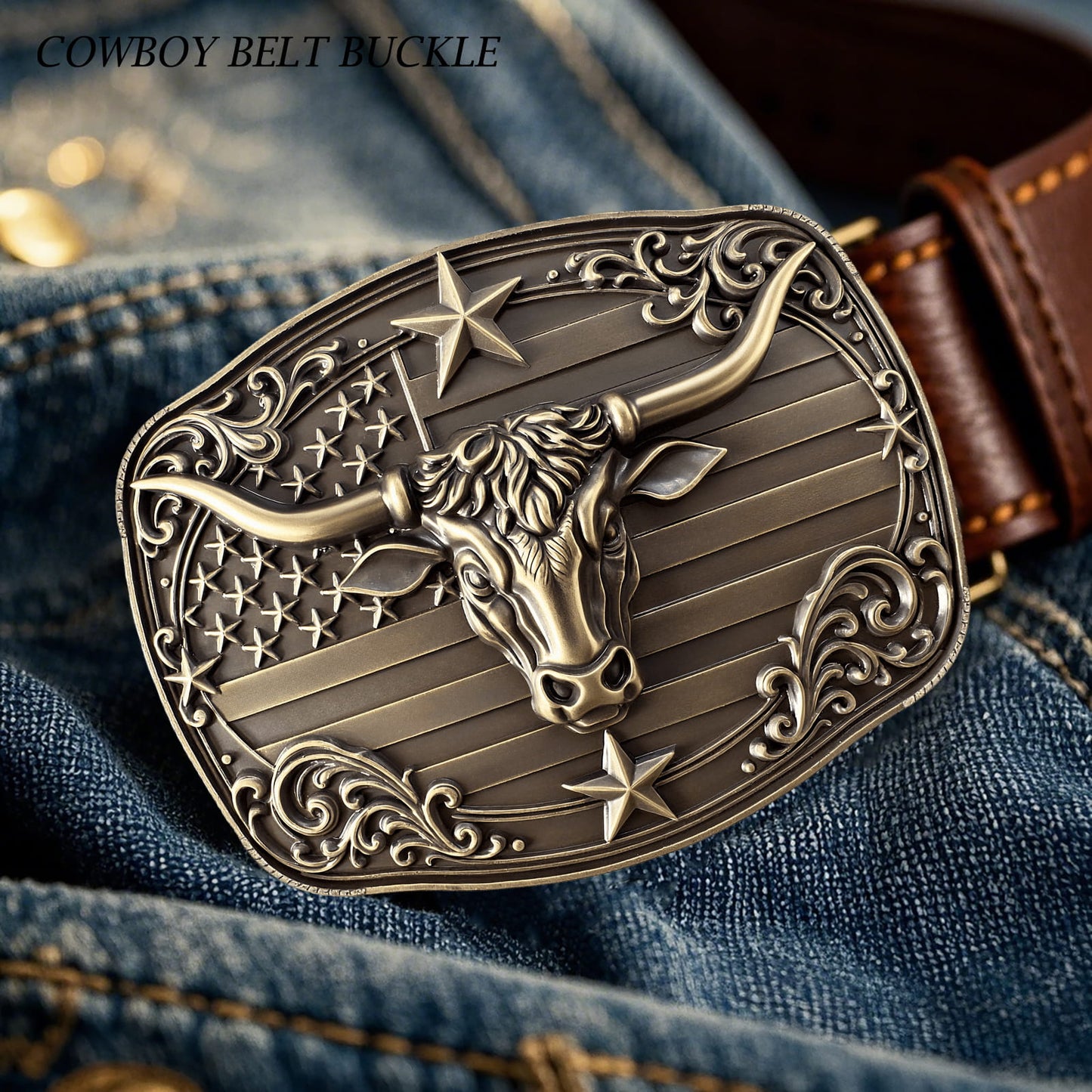 GRAERRY Cowboy Belt Buckle for Men Women Vintage Rodeo Texas Longhorn bull Western Belt Buckles (Bronze)