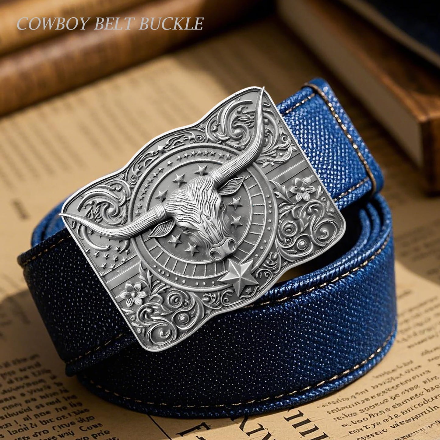 GRAERRY Cowboy Belt Buckle for Men Women Vintage Rodeo Texas Longhorn bull American Flag Western Belt Buckles (Grey)
