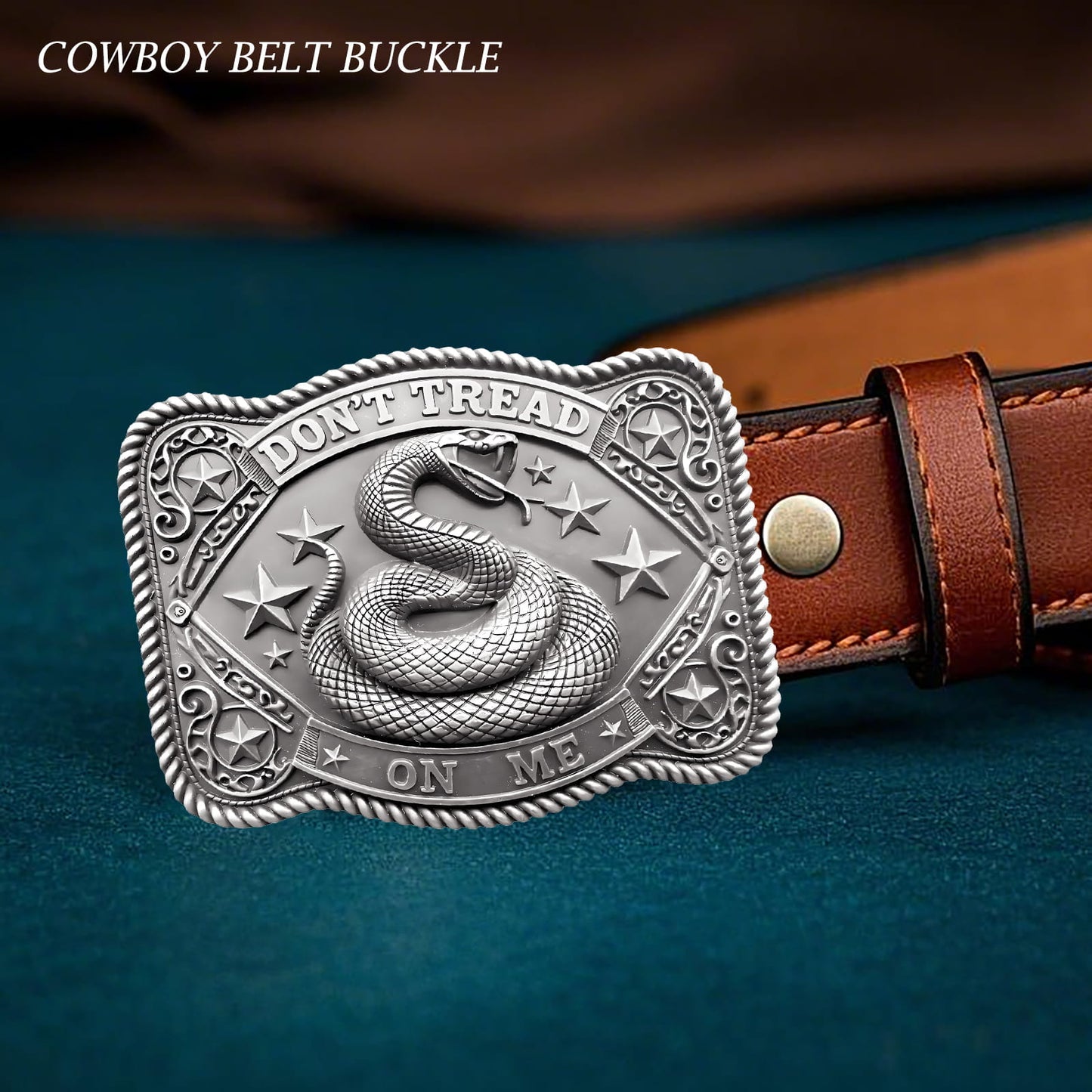 GRAERRY Cowboy Belt Buckle for Men Women Vintage Rodeo Don't Tread On Me Rattlesnake Western Belt Buckles (Grey)