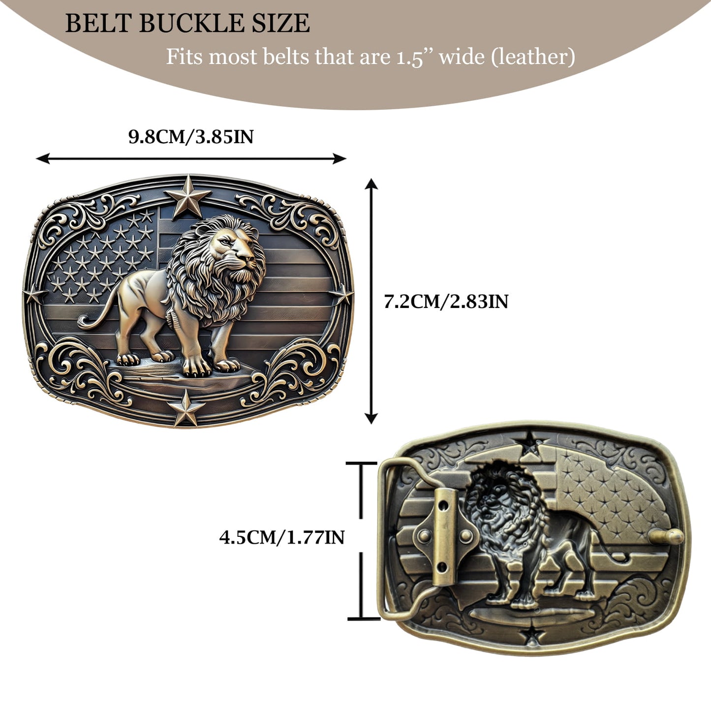 GRAERRY Western Belt Buckles for Men, 3D Lion American Flag, Vintage Zinc Alloy, Cowboy Rodeo Belt Buckle Accessory (Bronze)