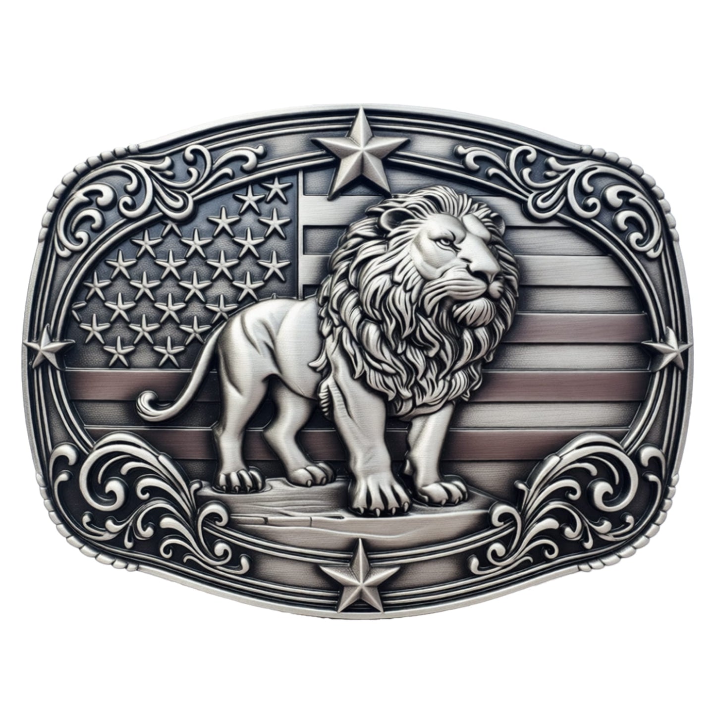 GRAERRY Western Belt Buckles for Men, 3D Lion American Flag, Vintage Zinc Alloy, Cowboy Rodeo Belt Buckle Accessory (Gre