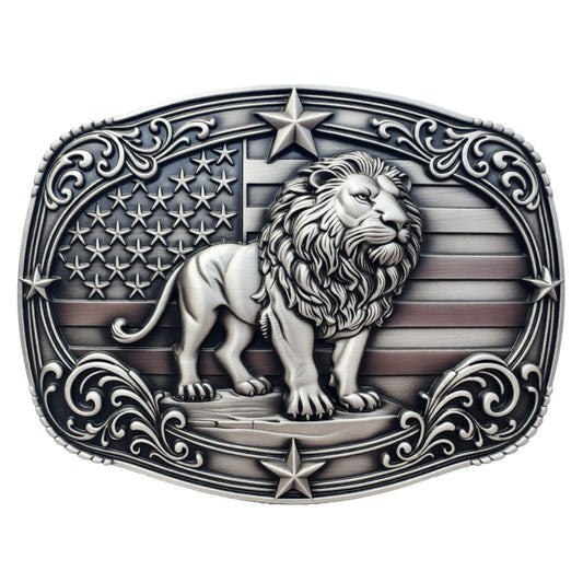 GRAERRY Western Belt Buckles for Men, 3D Lion American Flag, Vintage Zinc Alloy, Cowboy Rodeo Belt Buckle Accessory (Gre