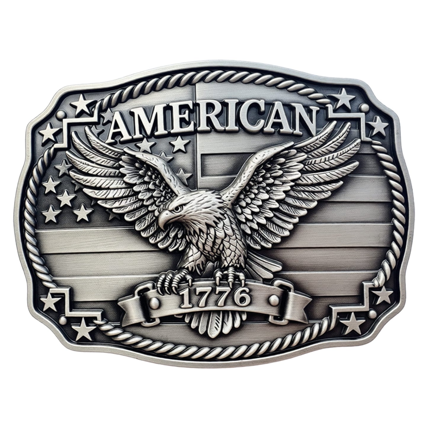 GRAERRY American 1776 Patriotic Belt Buckle, US Flag Eagle Vintage Rodeo Western Cowboy Belt Buckles for Men (Grey)