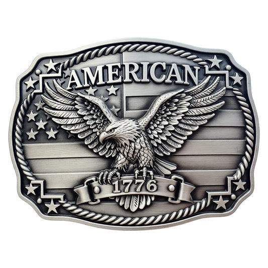 GRAERRY American 1776 Patriotic Belt Buckle, US Flag Eagle Vintage Rodeo Western Cowboy Belt Buckles for Men (Grey)