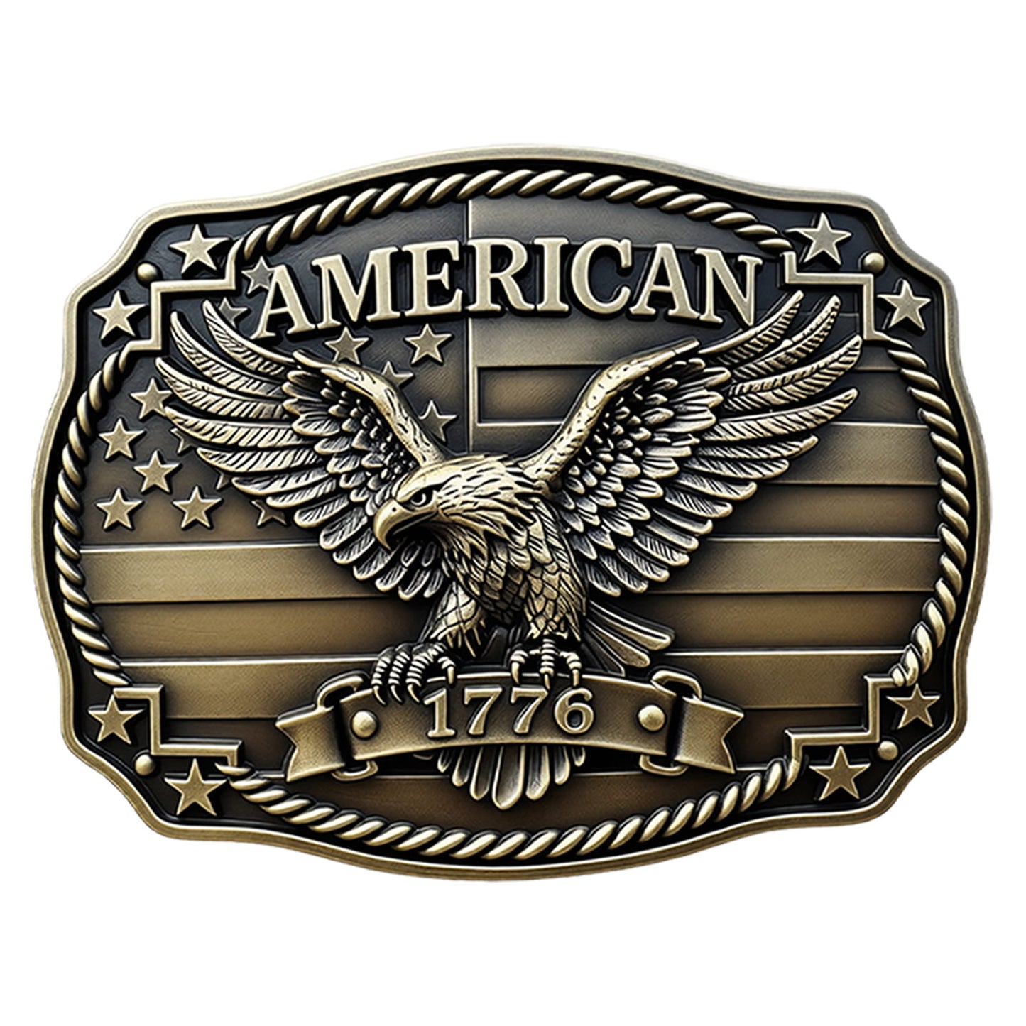 GRAERRY American 1776 Patriotic Belt Buckle, US Flag Eagle Vintage Rodeo Western Cowboy Belt Buckles for Men (Bronze)