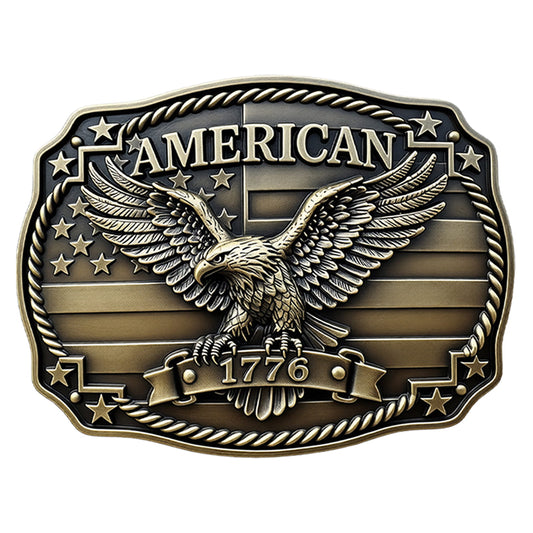 GRAERRY American 1776 Patriotic Belt Buckle, US Flag Eagle Vintage Rodeo Western Cowboy Belt Buckles for Men (Bronze)